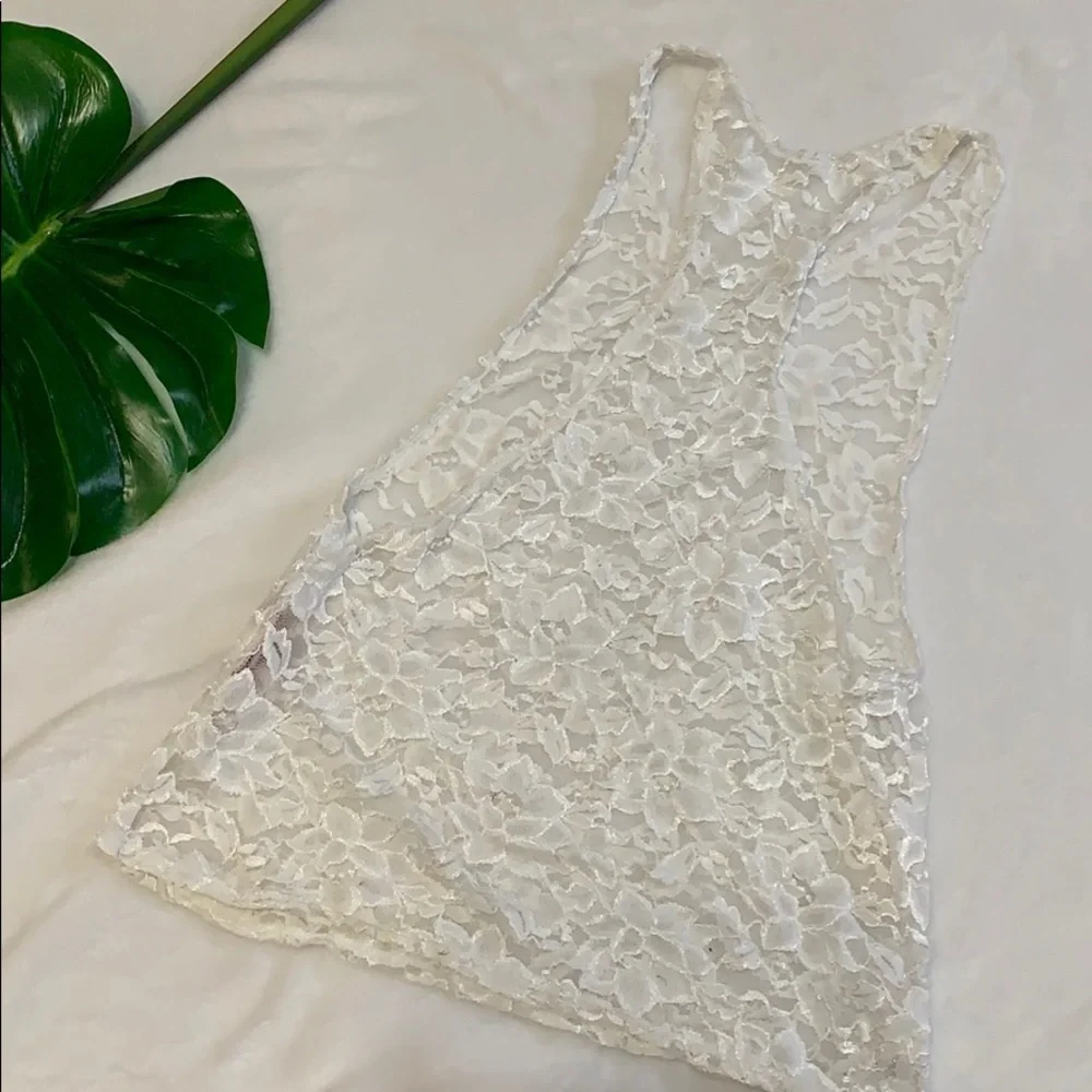 Natalie dance wear girls white lace tank L